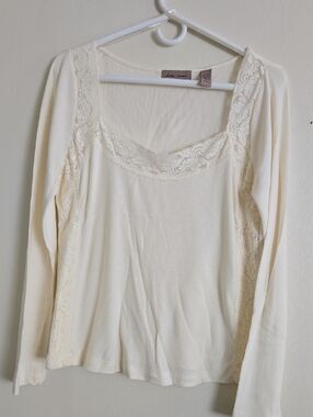 ie Relaxed Low Neck Lace Trim Long Sleeve